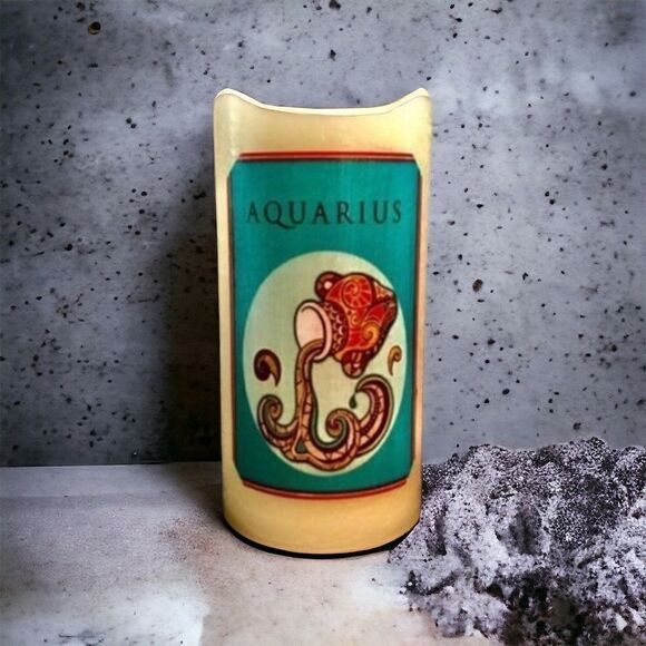 Aquarius ♒️ Zodiac Flameless Candle with Timer - Picture 1 of 5